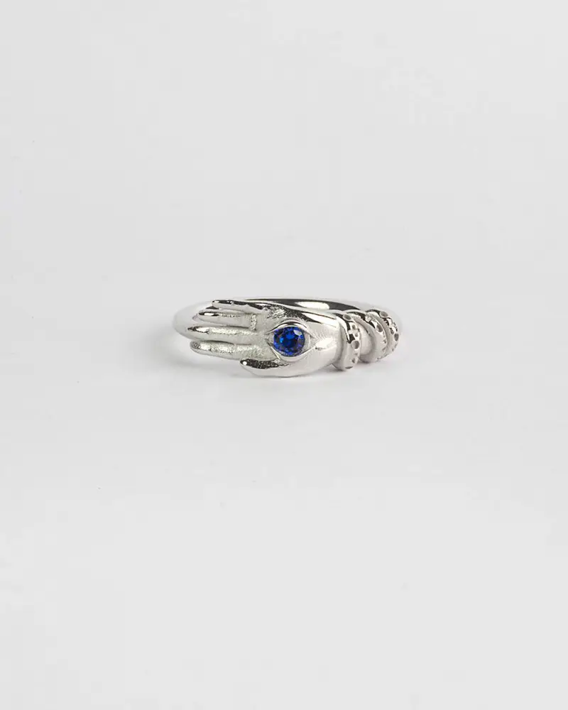 Fedina Talismano Occhio In Argento Con Pietra Blu Lucido