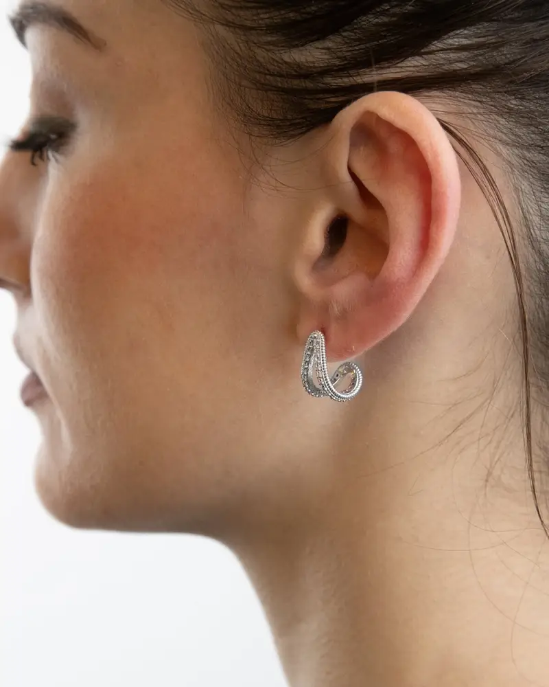 Orecchino In Argento Dripping Drop Con Brillanti Lucido miniatura 2