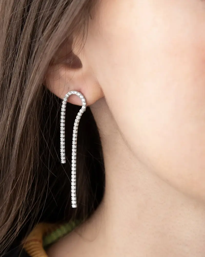 Orecchino Pendente In Argento Bright Stream Con Brillanti Lucido miniatura 2