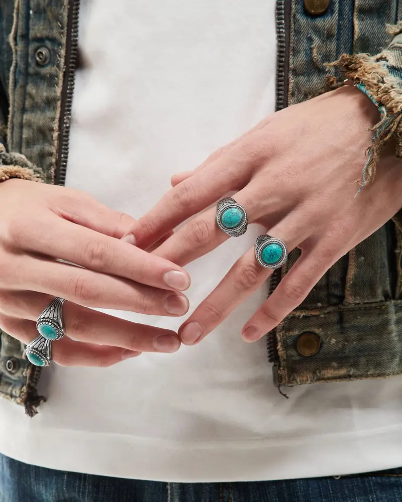 Anello Chevalier Ionico Ii Con Pietra Turchese Brunito Lucido miniatura 2