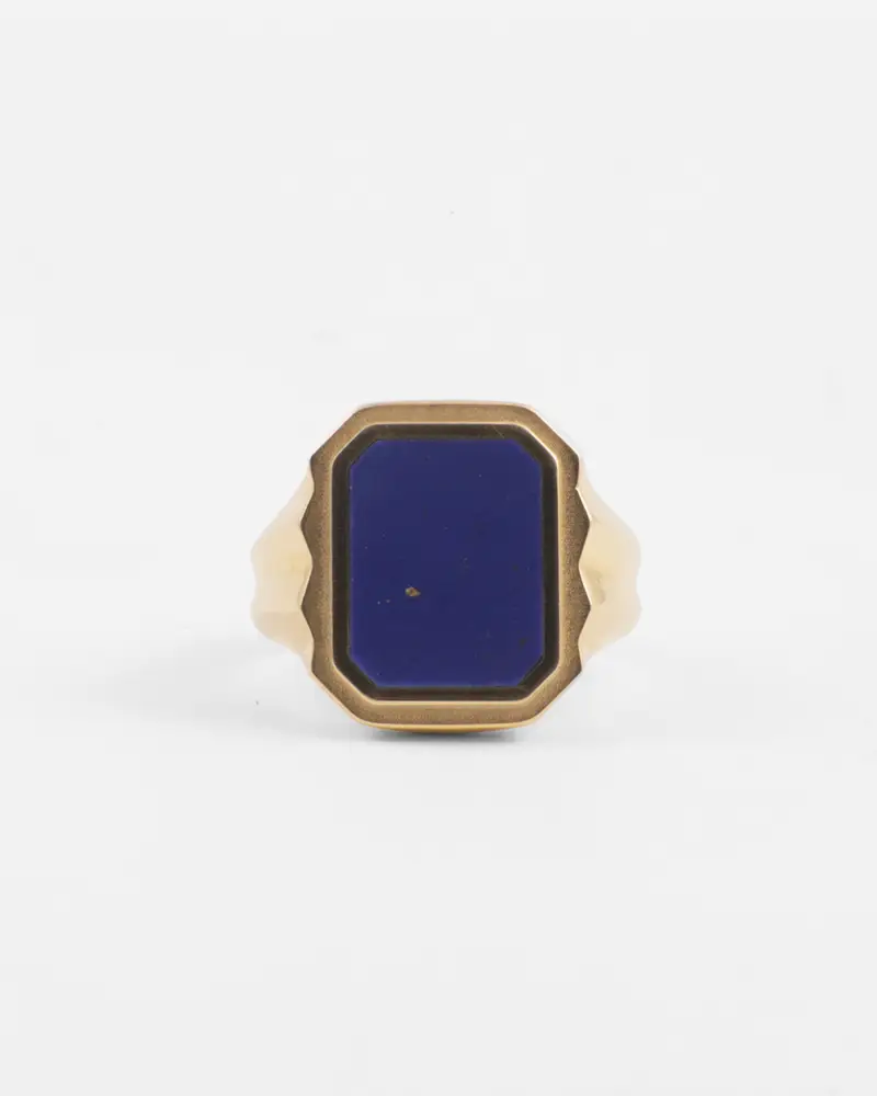 Anello Chevalier Rettangolare Wisdom Stone Placcato Oro Con Pietra Lapis Piatta Lucido