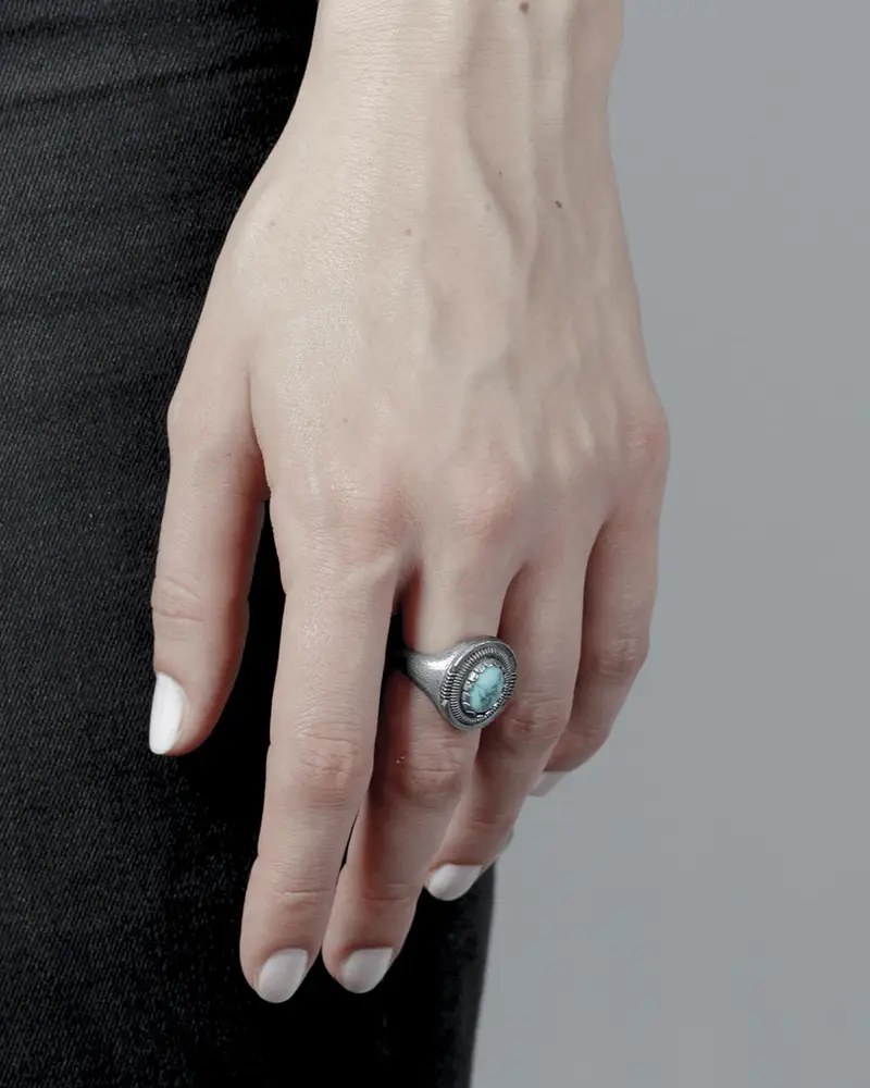 Anello Chevalier Scudo Ovale Turchese Brunito miniatura 2