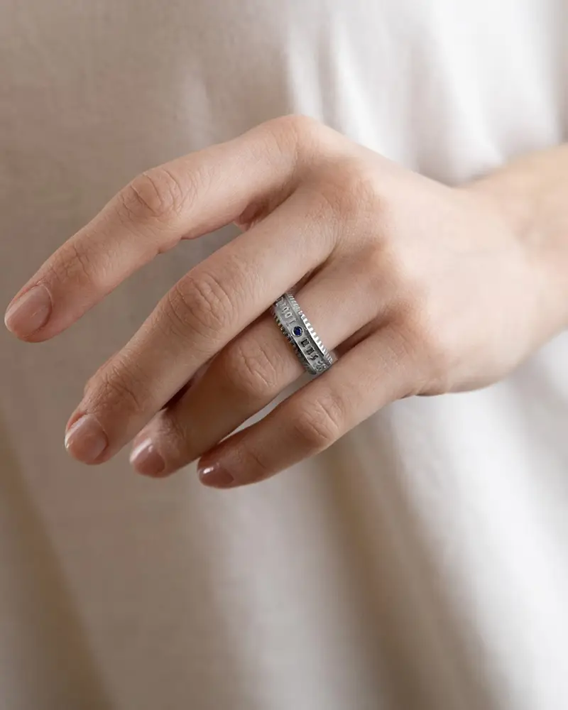 Anello Fascia La Fortuna In Argento Con Pietra Blu Lucido miniatura 2