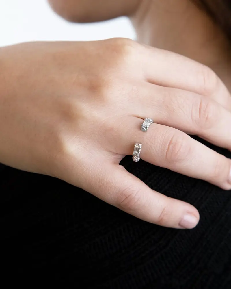 Anello In Argento Double Mirror Con Brillanti Lucido miniatura 2