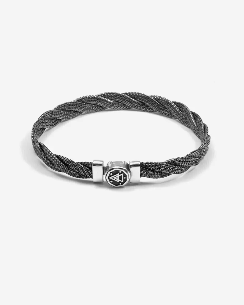 Bracciale Treccia Piatta In Argento Brunito Lucido
