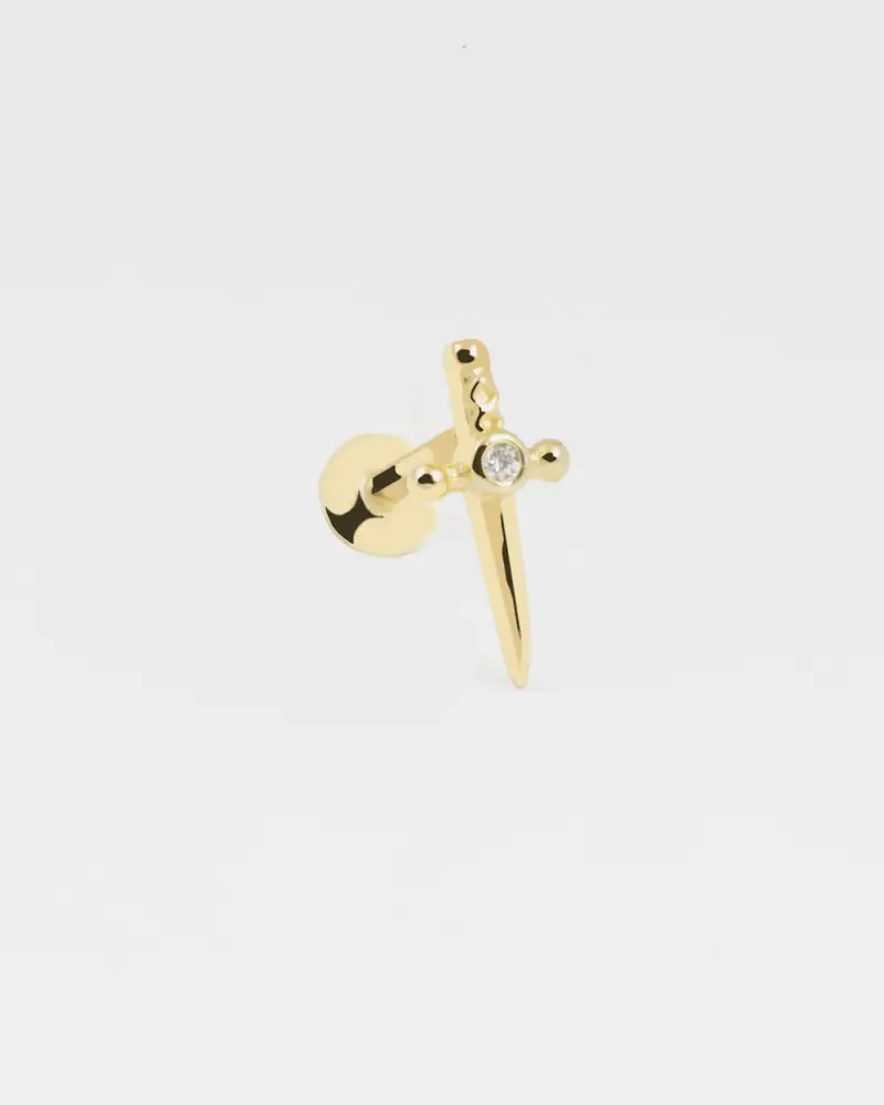 Orecchino Piercing Golden Dagger Placcato Oro Con Brillante Lucido