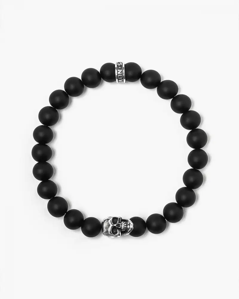 Bracciale Con Pietre Agata Nera 080 E Teschio Piccolo Brunito Lucido