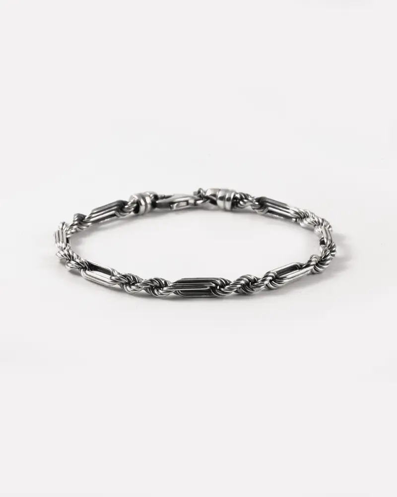 Bracciale Corda 080 Alternata In Argento Brunito Lucido