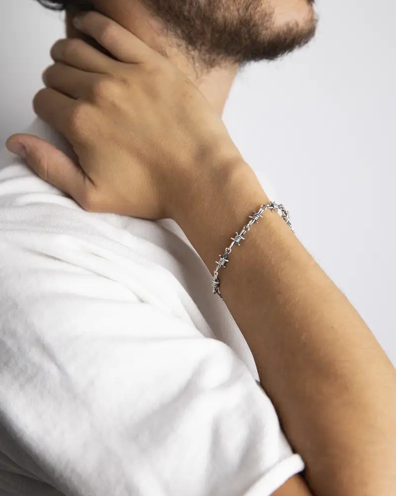 Bracciale Filo Spinato In Argento Brunito Lucido miniatura 2