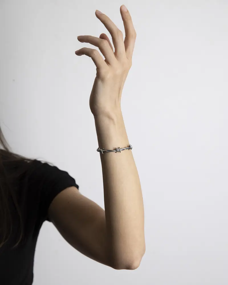 Bracciale Filo Spinato In Argento Brunito Lucido miniatura 2