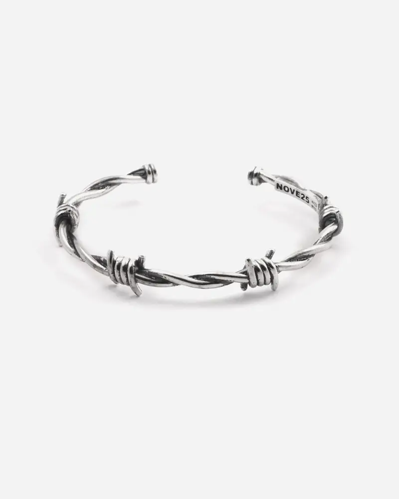 Bracciale Filo Spinato In Argento Brunito Lucido