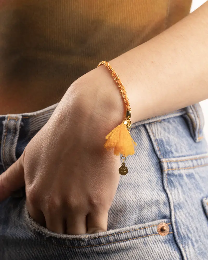 Bracciale Forzatina Golden Wave Placcato Oro Con Stoffa Arancio Lucido miniatura 2