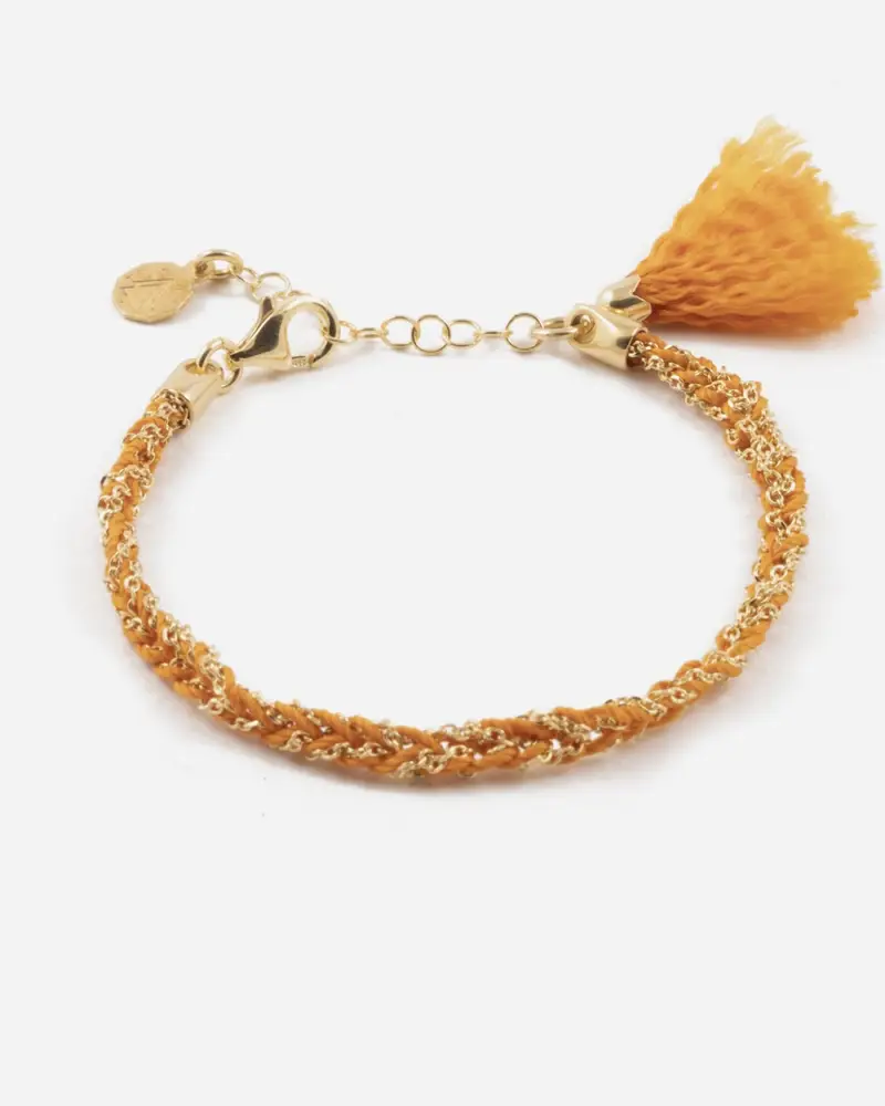 Bracciale Forzatina Golden Wave Placcato Oro Con Stoffa Arancio Lucido