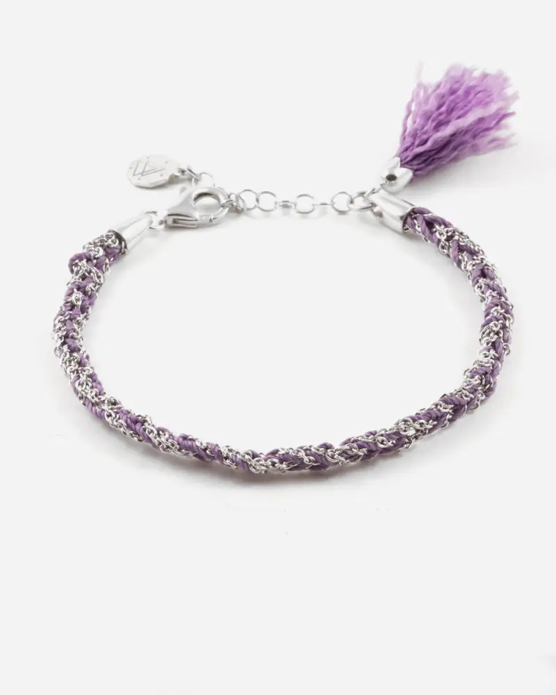Bracciale Forzatina Silver Wave In Argento Con Stoffa Viola Lucido