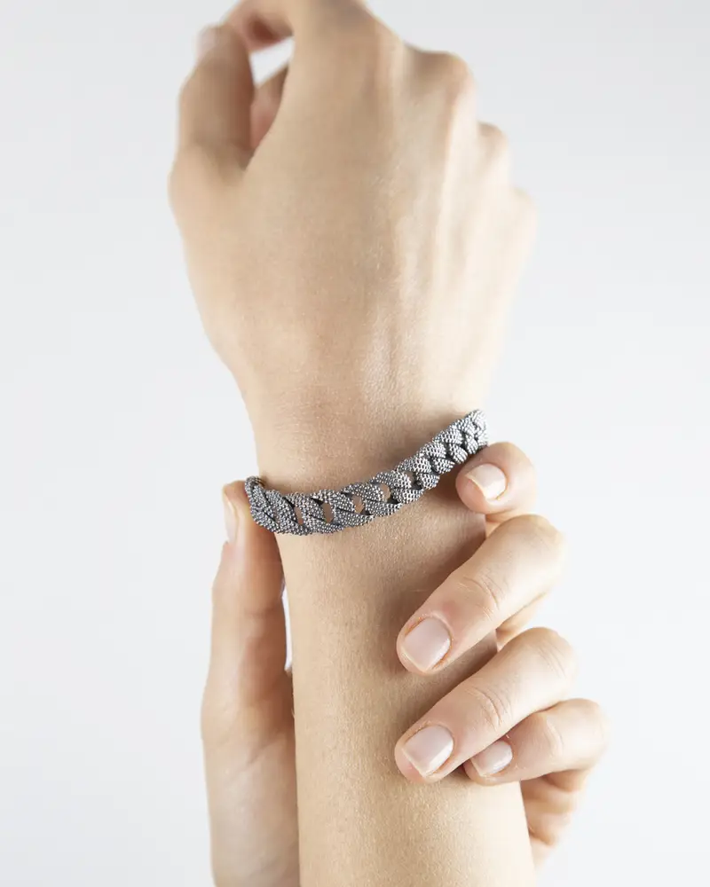 Bracciale Grumetta Piccola Puntinata In Argento Brunito Lucido miniatura 2