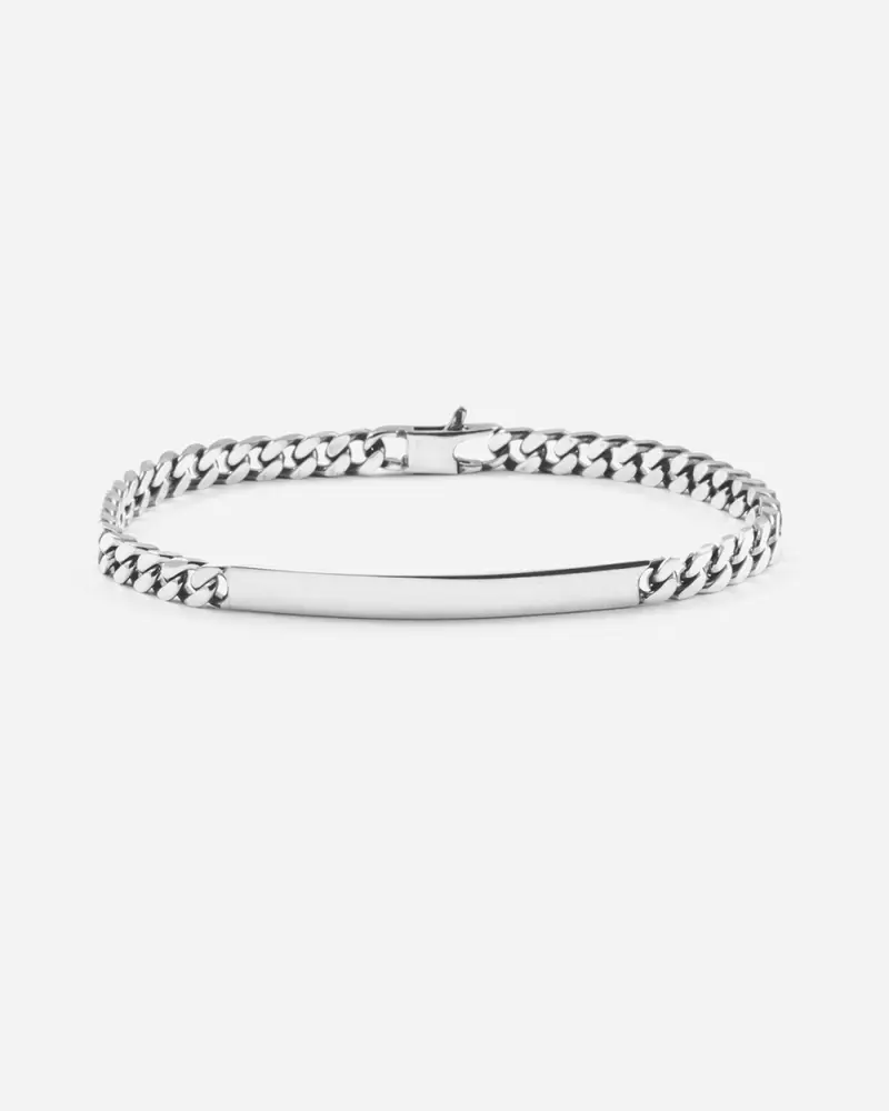 Bracciale Grumetta Quadrata Con Targa Filo 150 In Argento Brunito Lucido