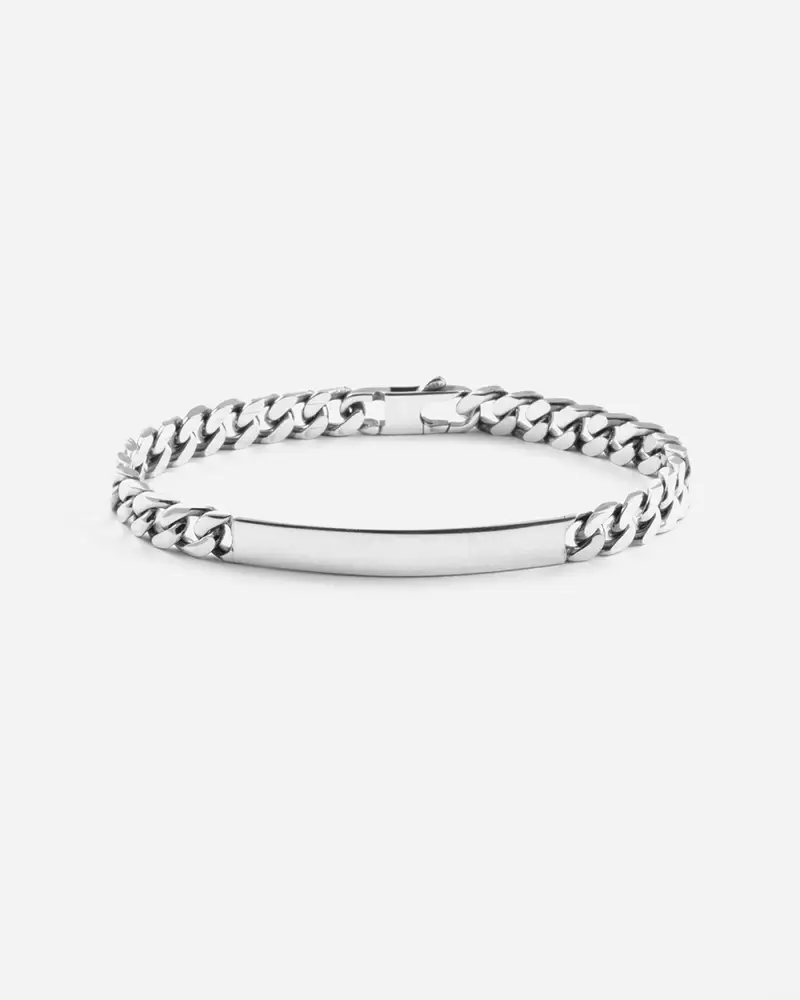 Bracciale Grumetta Quadrata Con Targa Filo 200 In Argento Brunito Lucido