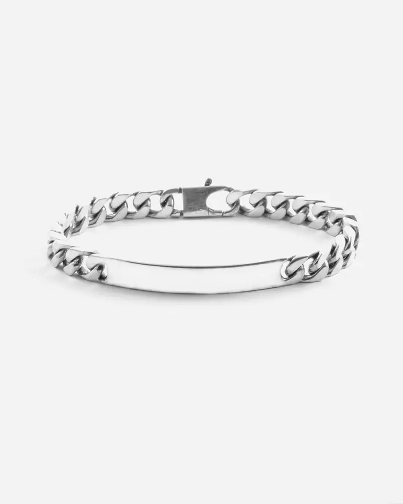 Bracciale Grumetta Quadrata Con Targa Filo 250 In Argento Brunito Lucido