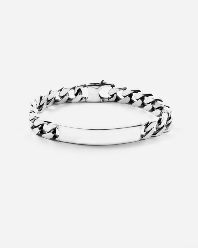 Bracciale Grumetta Quadrata Con Targa Filo 300 In Argento Brunito Lucido