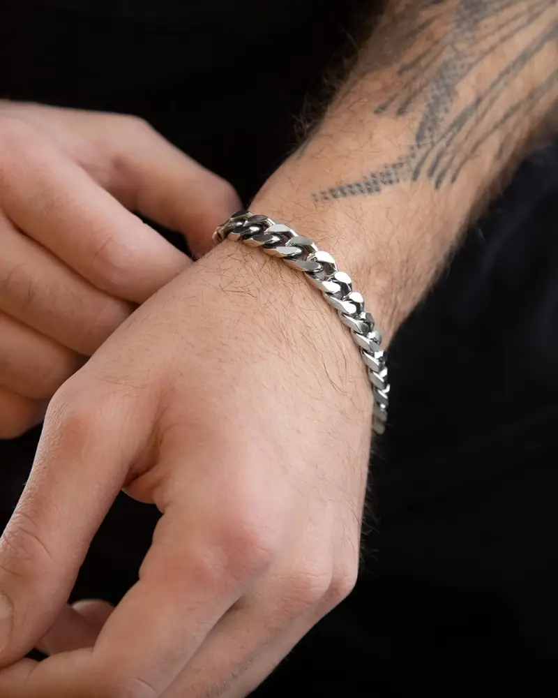 Bracciale Grumetta Quadrata Filo 300 In Argento Brunito Lucido miniatura 2