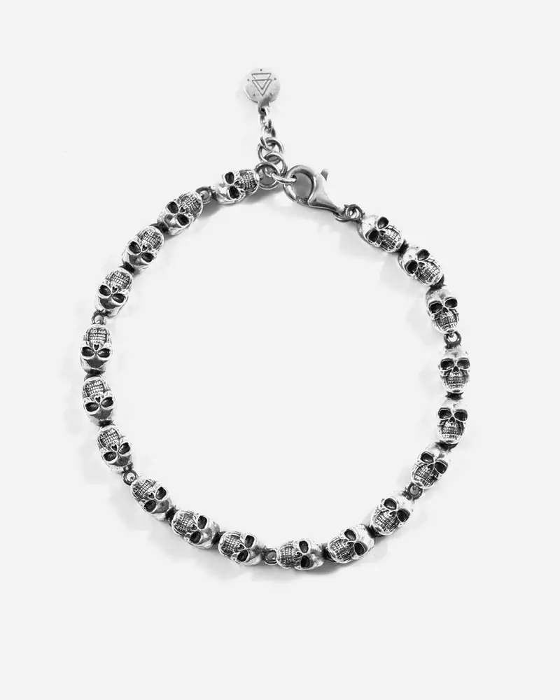 Bracciale In Argento Con Teschi Ossuary Brunito Lucido