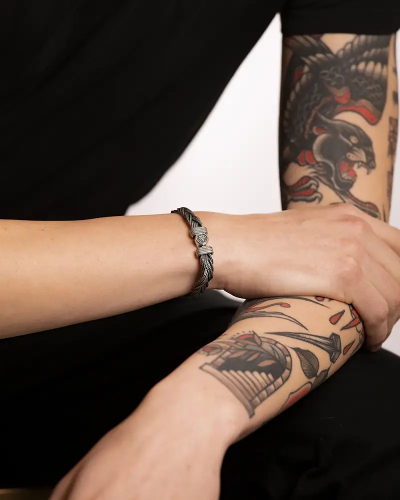 Bracciale In Argento Intrecciato Matrix Brunito Lucido miniatura 2