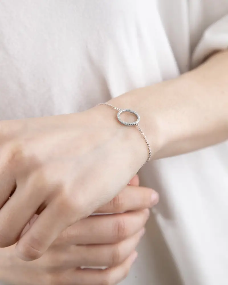 Bracciale In Argento Rodiato Con Cerchio Con Brillanti Lucido miniatura 2