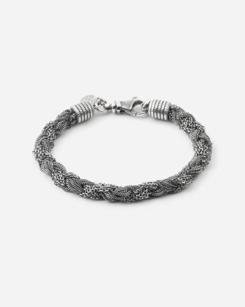 Bracciale Intreccio Mixed Texture In Argento Brunito Lucido