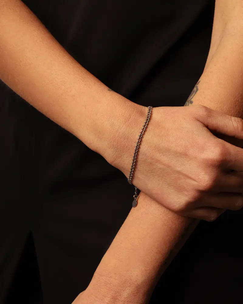 Bracciale Maglia Granchio In Argento Brunito Lucido miniatura 2