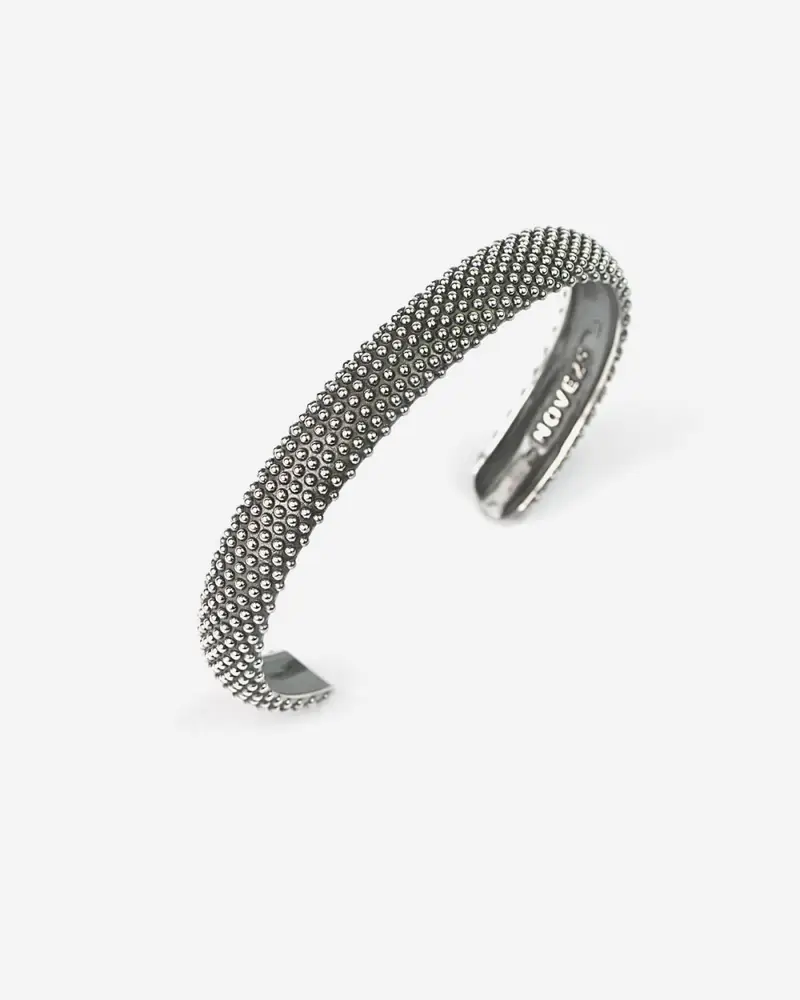 Bracciale Rigido Puntinato In Argento Brunito Lucido