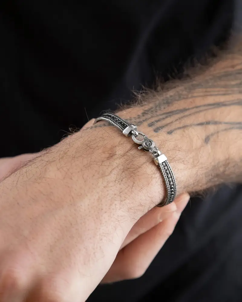 Bracciale Tennis Black Foxtail Brunito Lucido miniatura 2