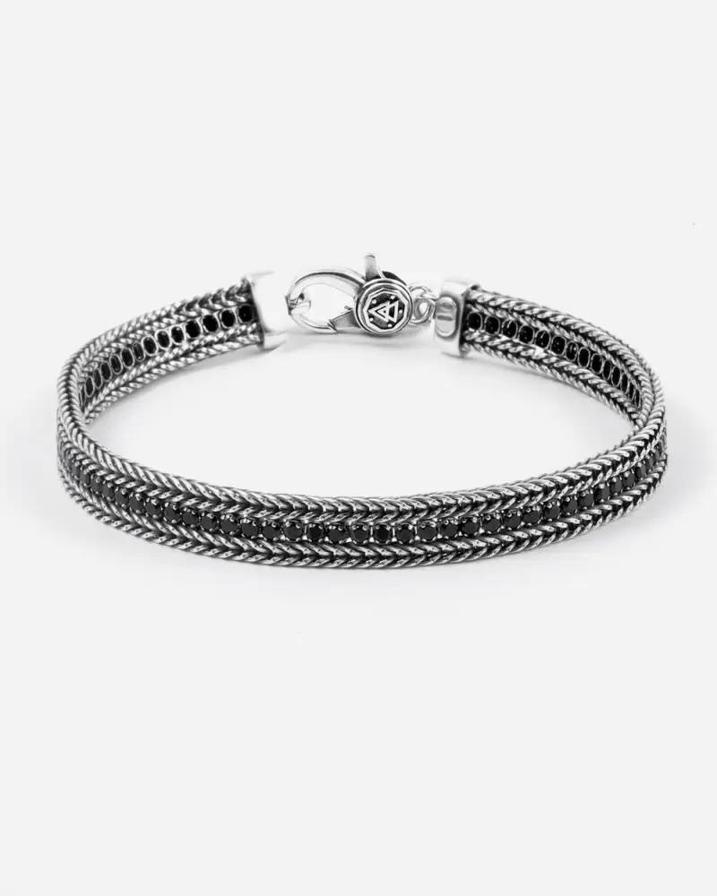 Bracciale Tennis Doppia Coda Di Volpe Black Bold Foxtail In Argento Con Brillanti Brunito Lucido