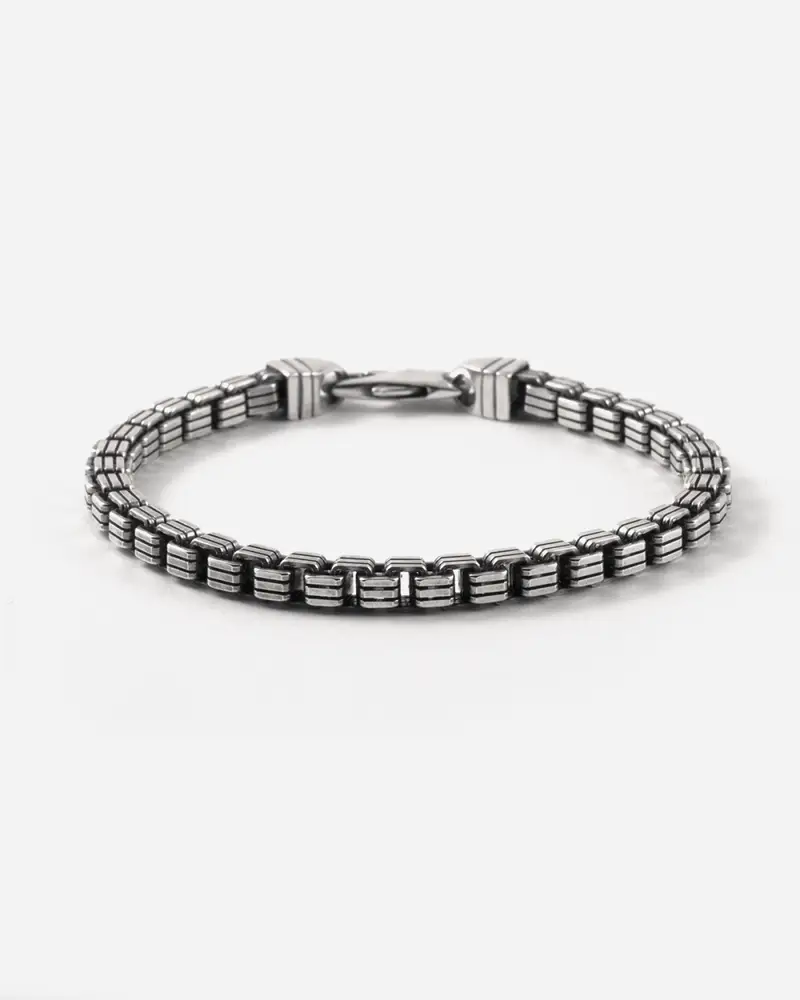 Bracciale Veneziana Rigata In Argento Brunito Lucido