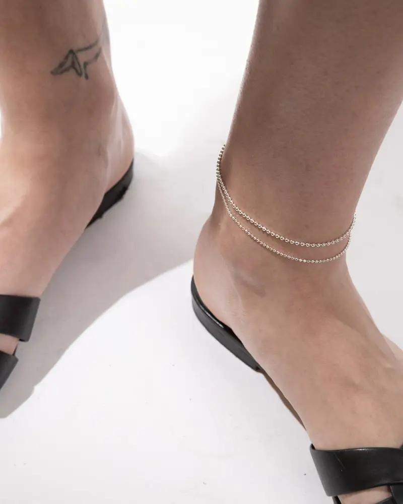 Cavigliera Due Fili Sfere In Argento Argentato Lucido miniatura 2