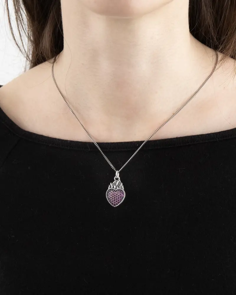 Ciondolo Cuore Glittering Ex-voto In Argento Con Brillanti Brunito Lucido miniatura 2