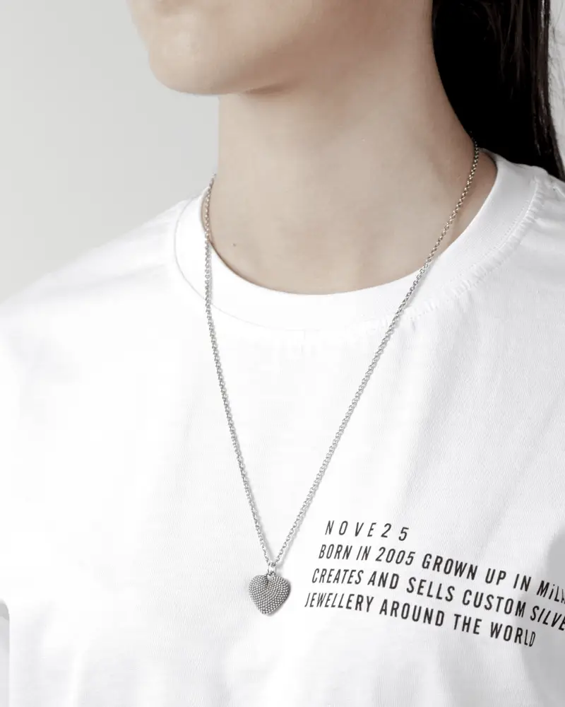 Ciondolo Cuore Puntinato Pieno Brunito Lucido miniatura 2