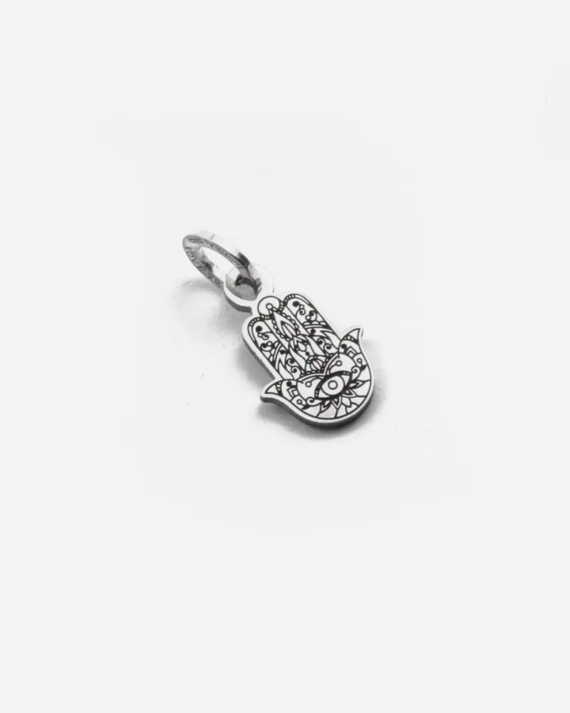 Ciondolo Mini Charm Mano Di Fatima In Argento Brunito Lucido