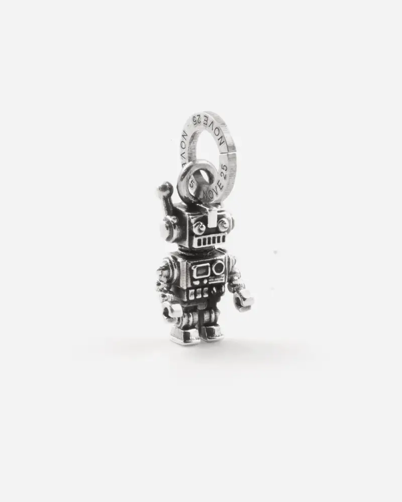 Ciondolo Mini Charm Robot In Argento Brunito Lucido