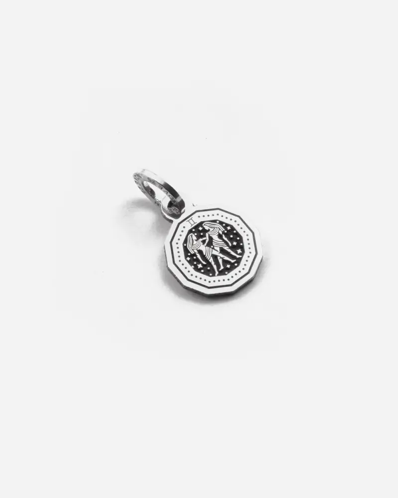 Ciondolo Mini Charm Segno Zodiacale Gemelli In Argento Brunito Lucido