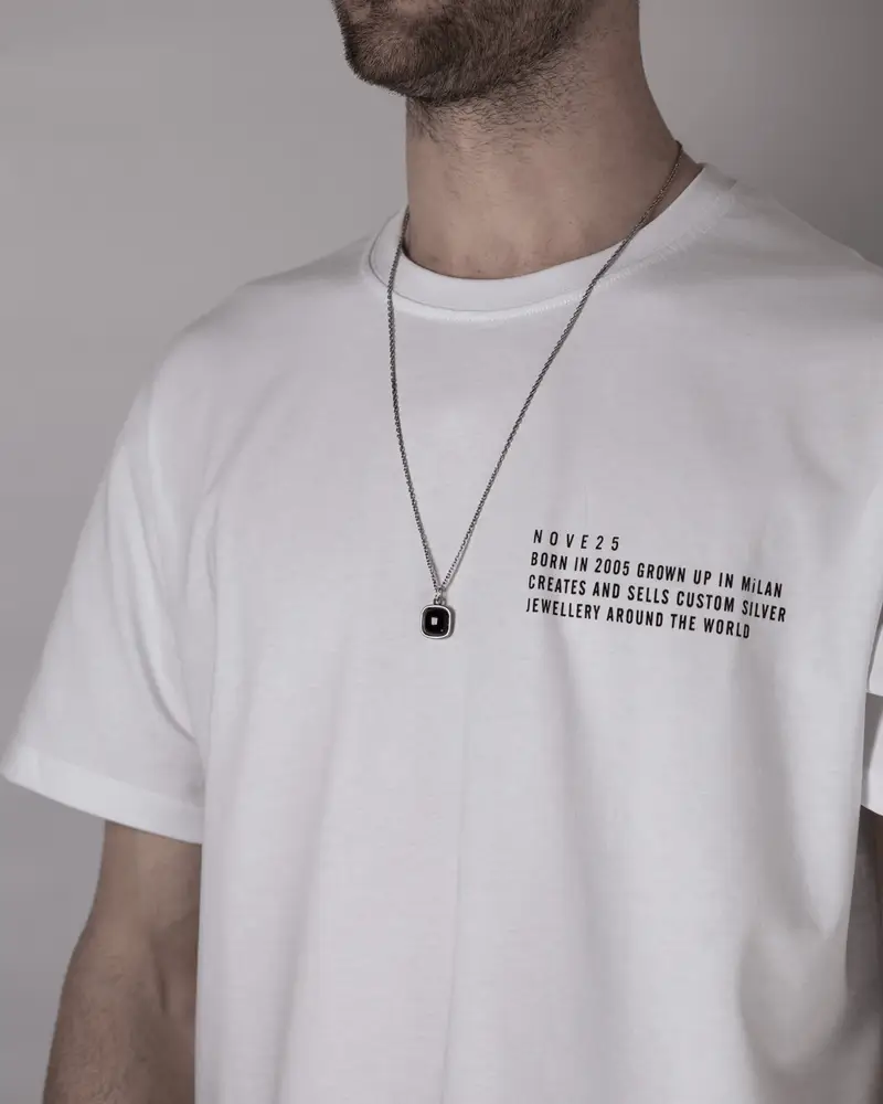 Ciondolo Quadrato Puntinato Con Pietra Onice Brunito Lucido miniatura 2