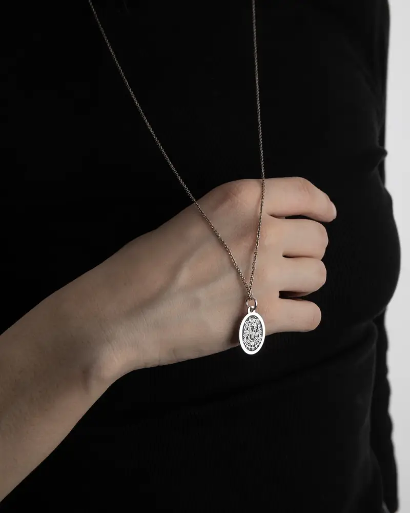 Ciondolo Santino Madonna Addolorata 7 Spade In Argento Brunito Lucido miniatura 2