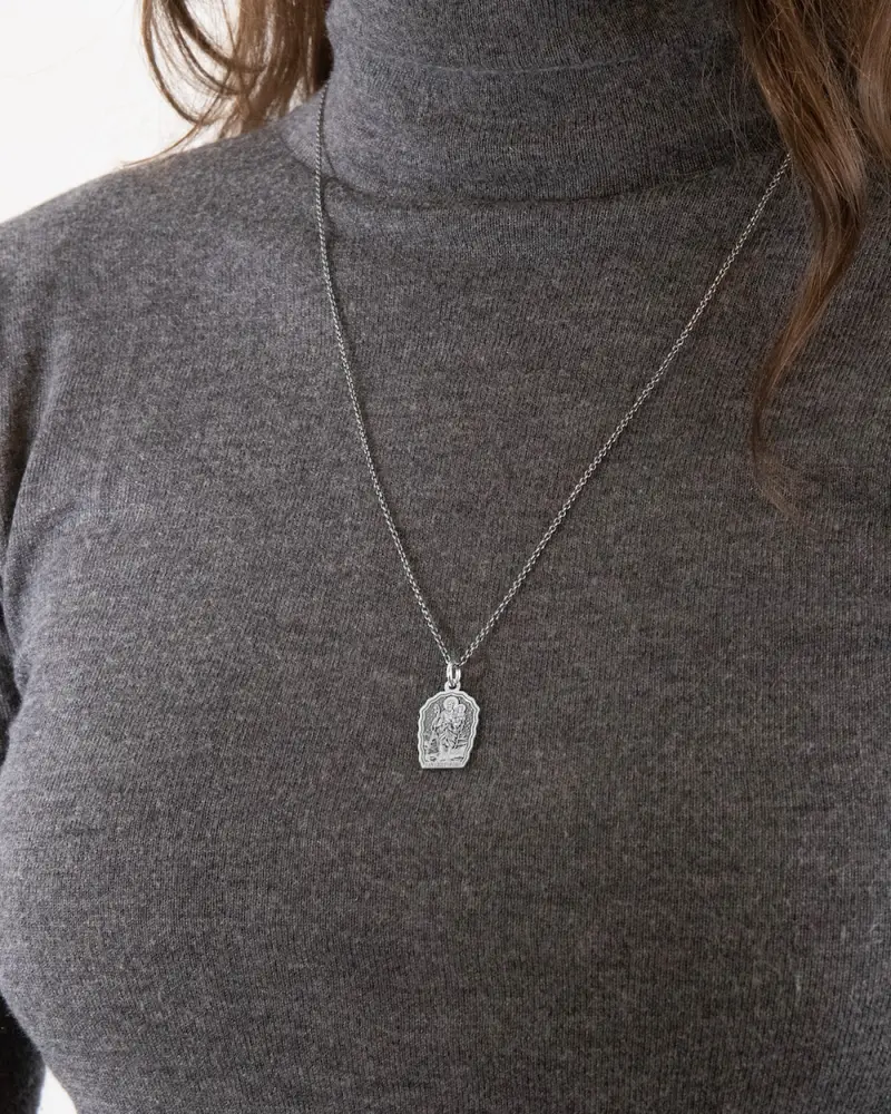 Ciondolo Santino San Cristoforo In Argento Brunito Lucido miniatura 2