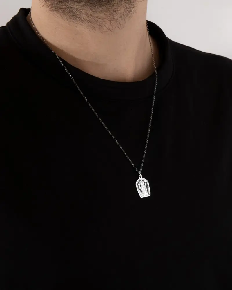 Ciondolo Santino Sant'ambrogio In Argento Brunito Lucido miniatura 2