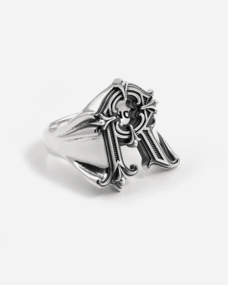 Anello Chevalier Lettera Alfabeto Rae Primo X Nove25 Brunito Lucido