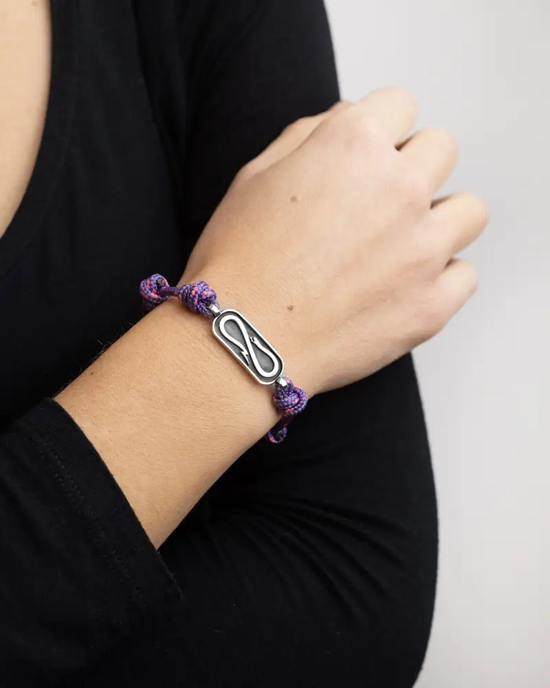 Bracciale In Corda Viola Con Targa Propaganda W/ Nove25 In Argento Brunito Lucido miniatura 2