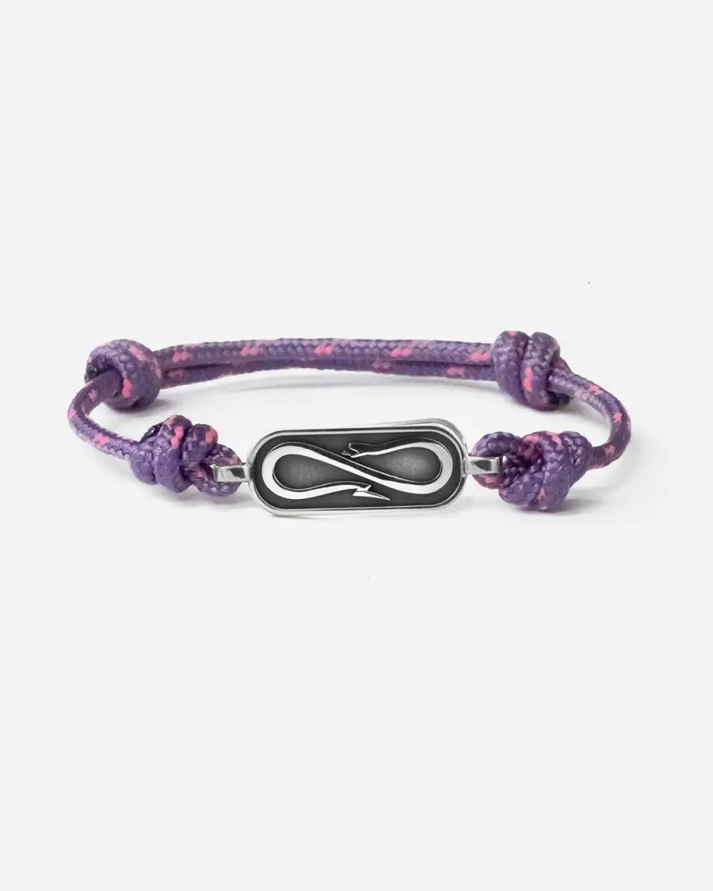 Bracciale In Corda Viola Con Targa Propaganda W/ Nove25 In Argento Brunito Lucido