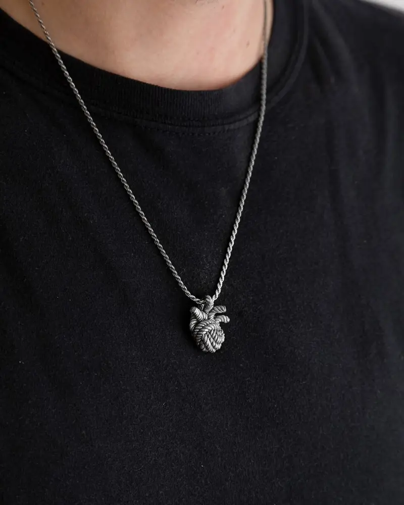 Ciondolo Cuore Corda Brunito Lucido miniatura 2