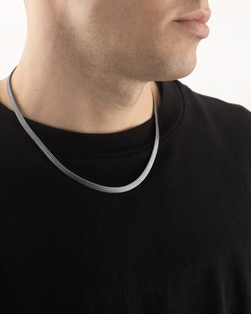 Collana Calza Piatta In Argento Brunito Lucido miniatura 2