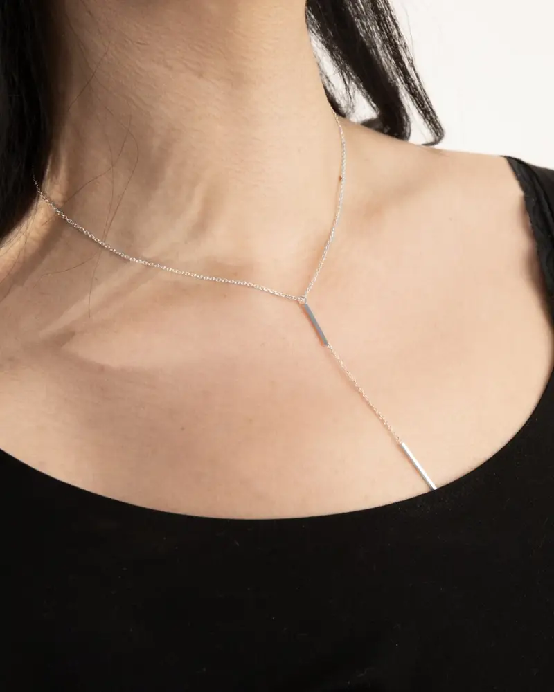 Collana Cravattino Silver Double Bar In Argento Lucido miniatura 2