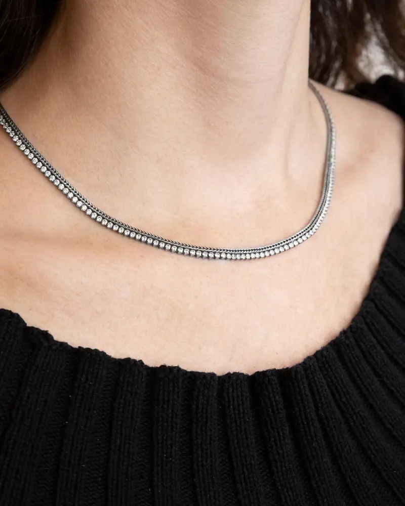 Collana Tennis White Foxtail Con Brillanti Brunito Lucido miniatura 2